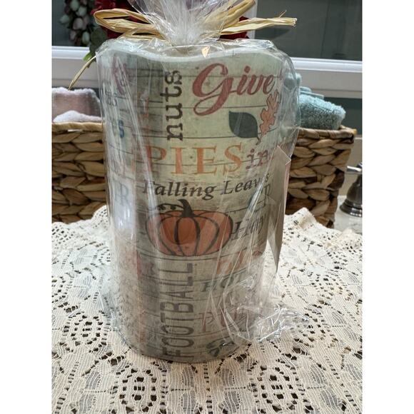 DNS Designs Flameless Timer Candle Fall Themed Ivory Orange Battery Operated - Picture 3 of 8